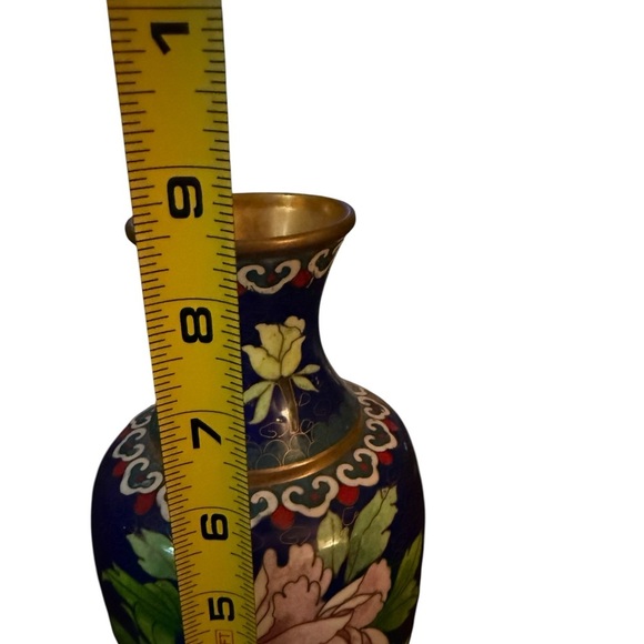 Vintage Cloisonné Enamel Vase – Blue Floral Design - Picture 7 of 8